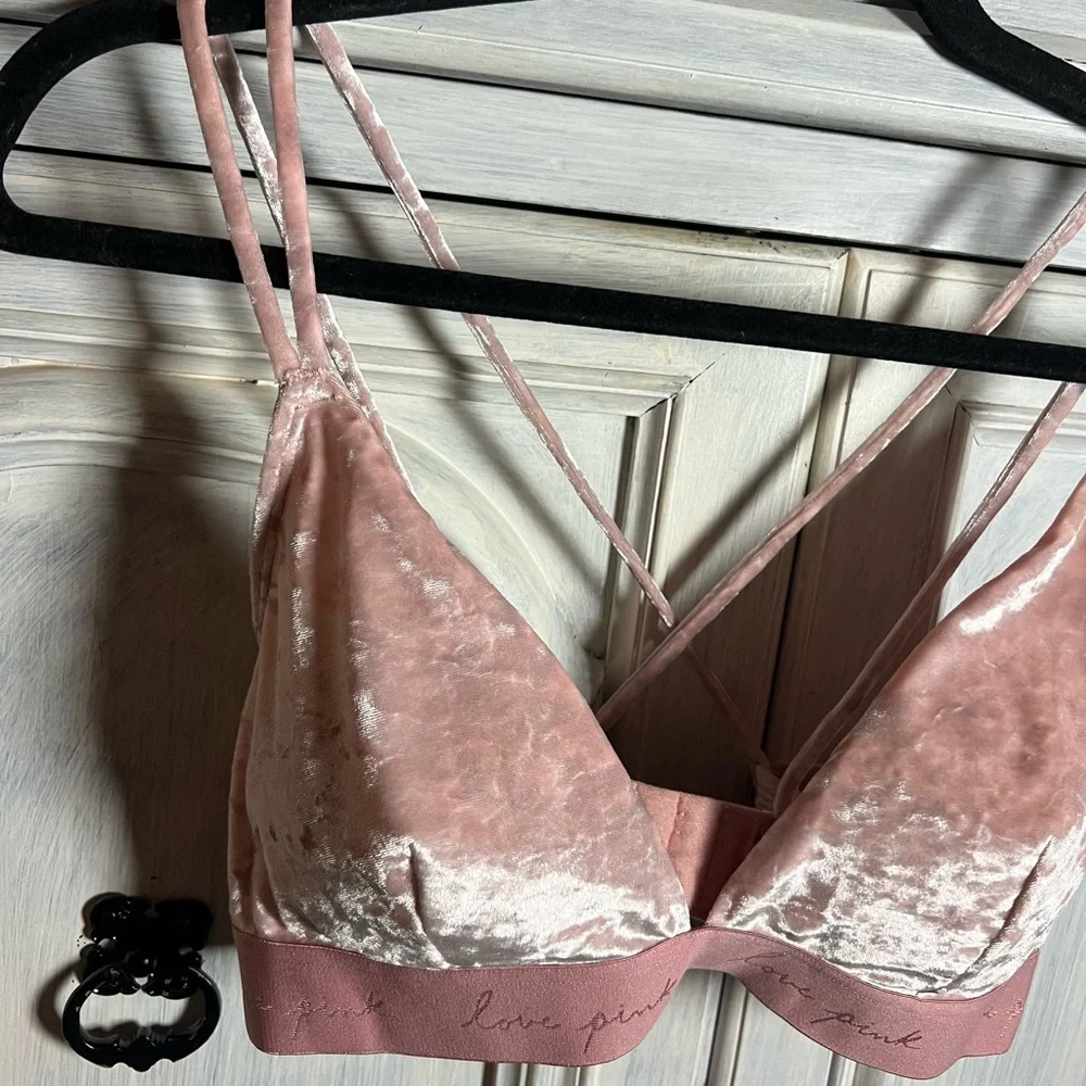 Victorias Secret PINK Crushed Velvet Dusty Pink‎ Bralette Lounge